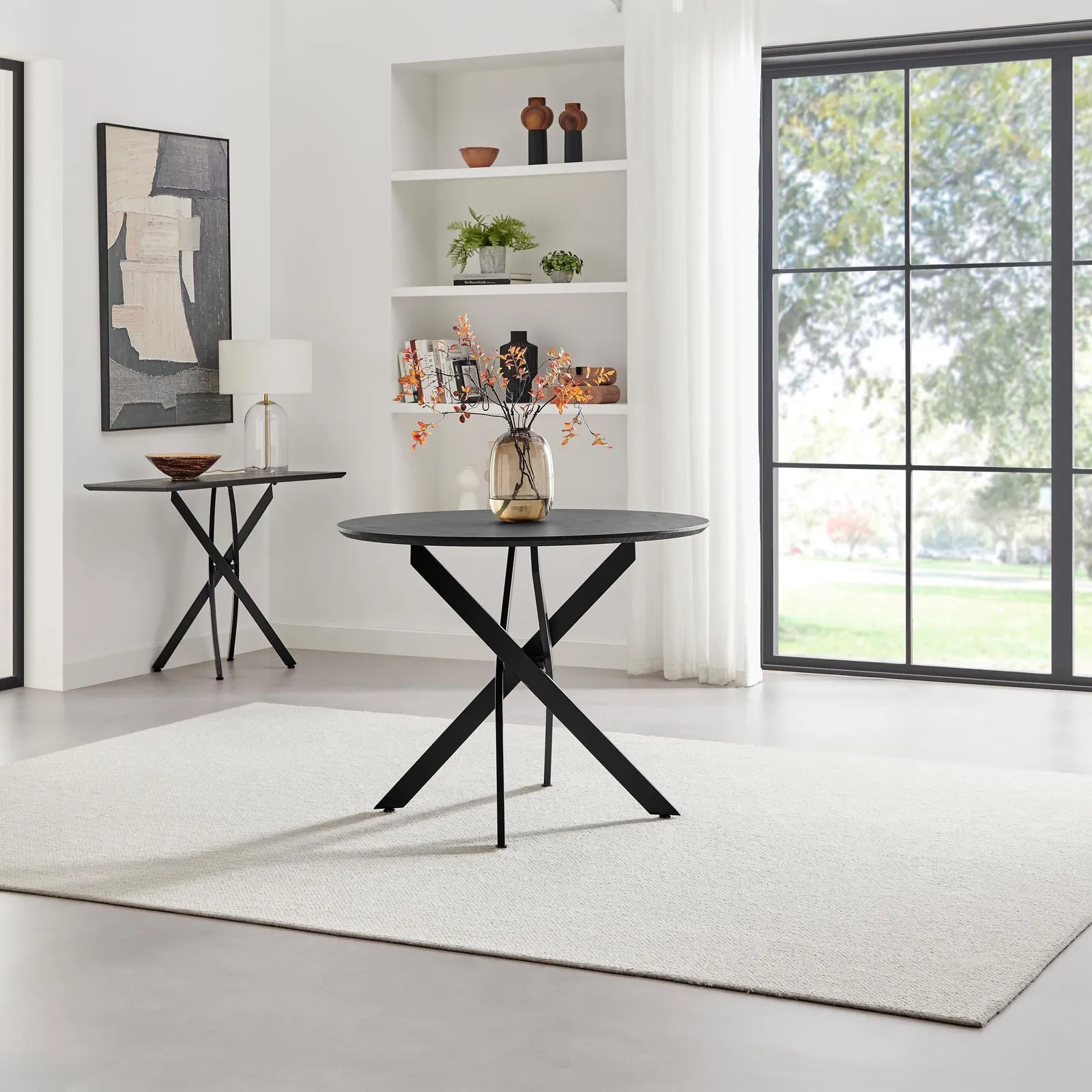 FurnitureboxUK Novara Round Black Wood & Metal 4 Seater Dining Table