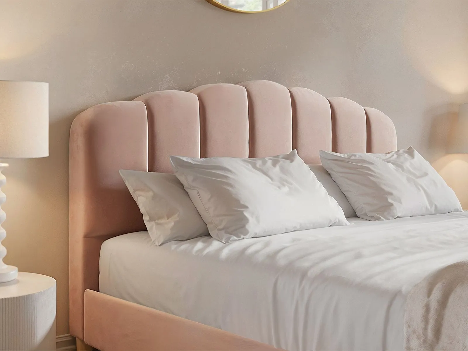 Flair Scallop Velvet Bed in Pink 2