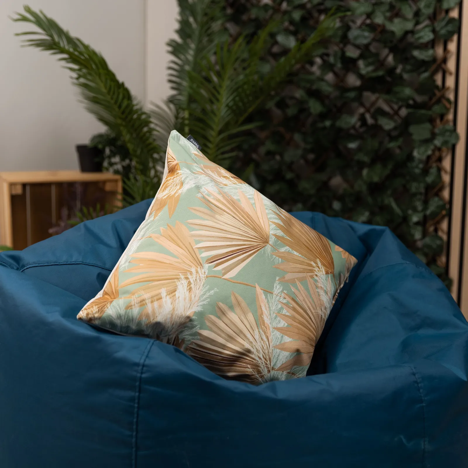 icon Eucalyptus Print with Olive Green Back Outdoor Cushion