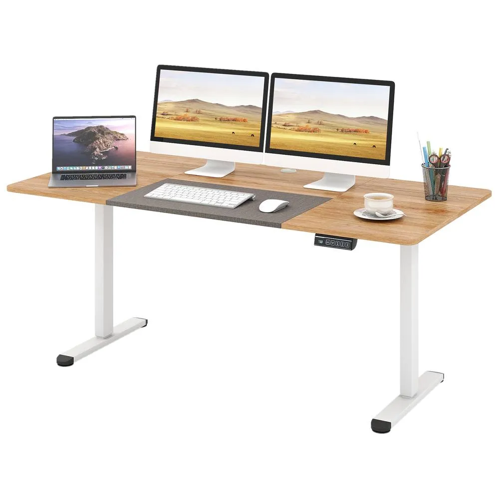 Costway Electric Standing Desk 140x70cm Height Adjustable Desk Sit Stand Desk in Natural