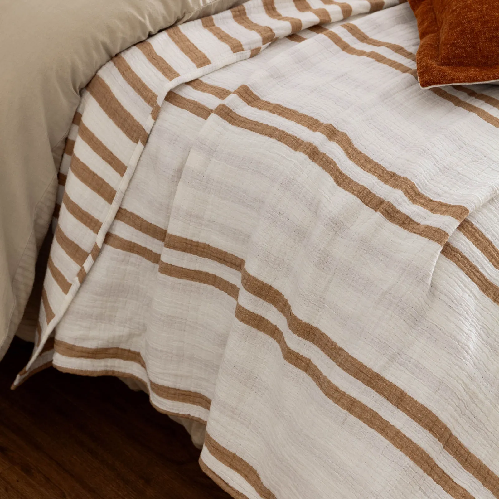 Yard Woven Stripe 100% Cotton Bedspread in Light Brown 2