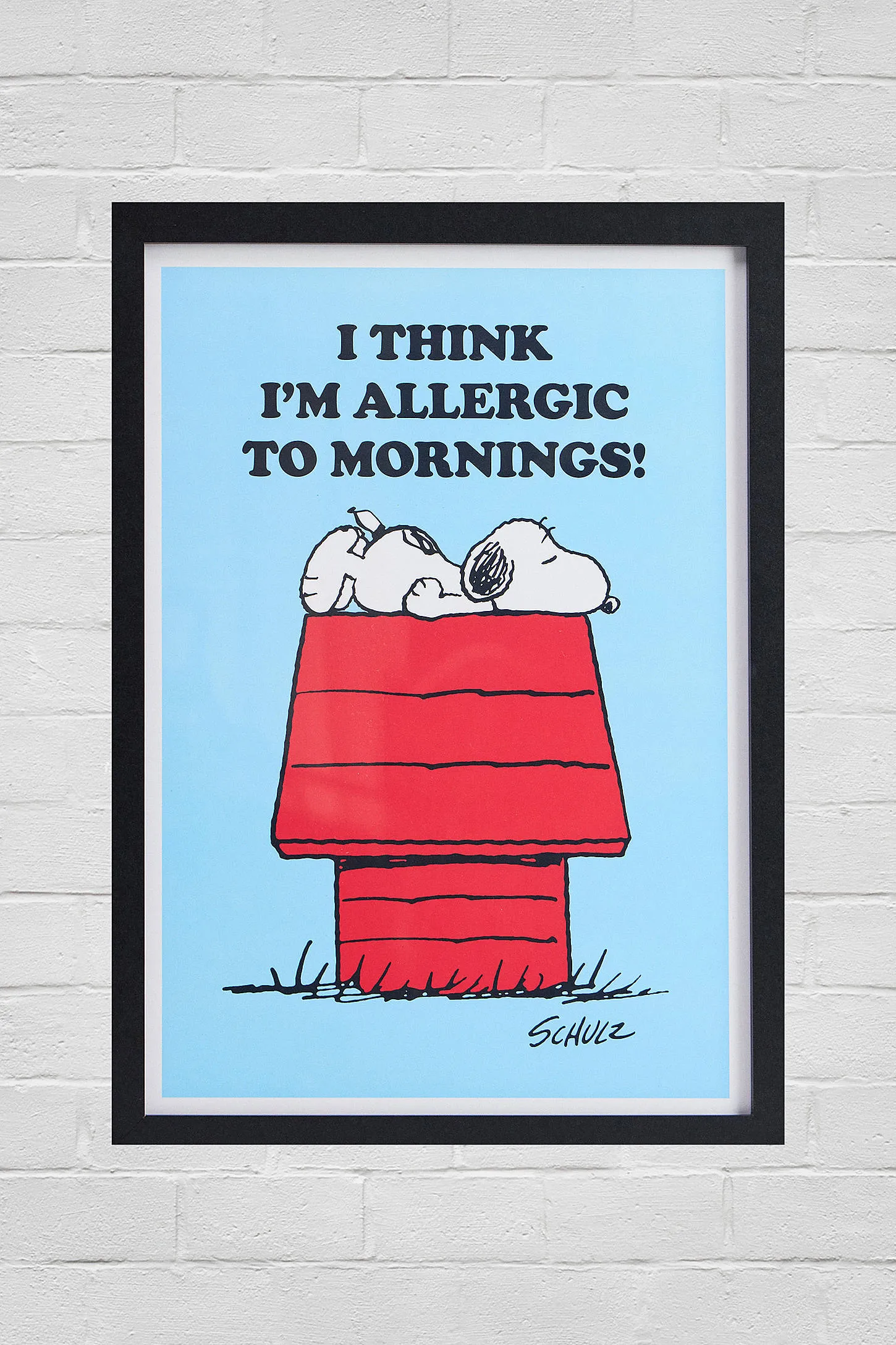 Magpie x Peanuts Snoopy I Think I'm Allergic To Mornings! Framed A3 Wall Art Print - Sky ALL