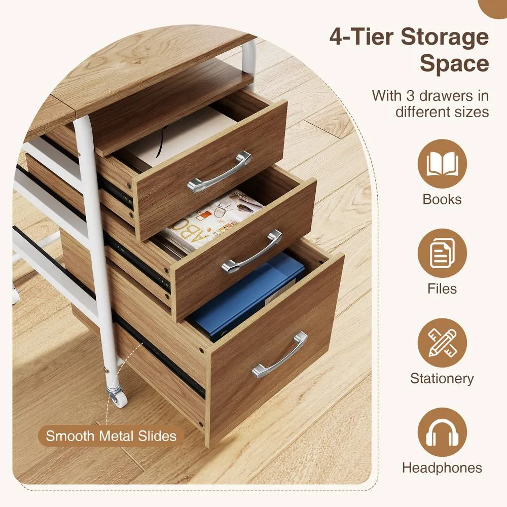 Costway Folding Desk with 3 Drawers Convertible Computer Desk in Natural 6