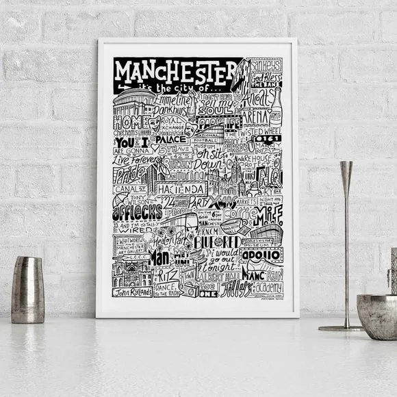 Sketchbook Design Manchester Landmarks Framed Print