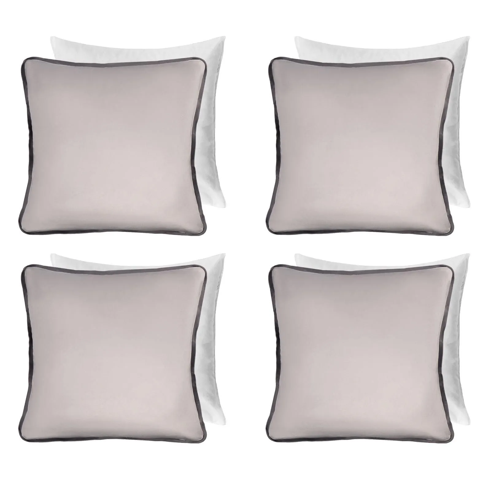 OHS 4 Pack Matte Velvet Piped Filled Cushion Covers Home Decor Set in Light Grey