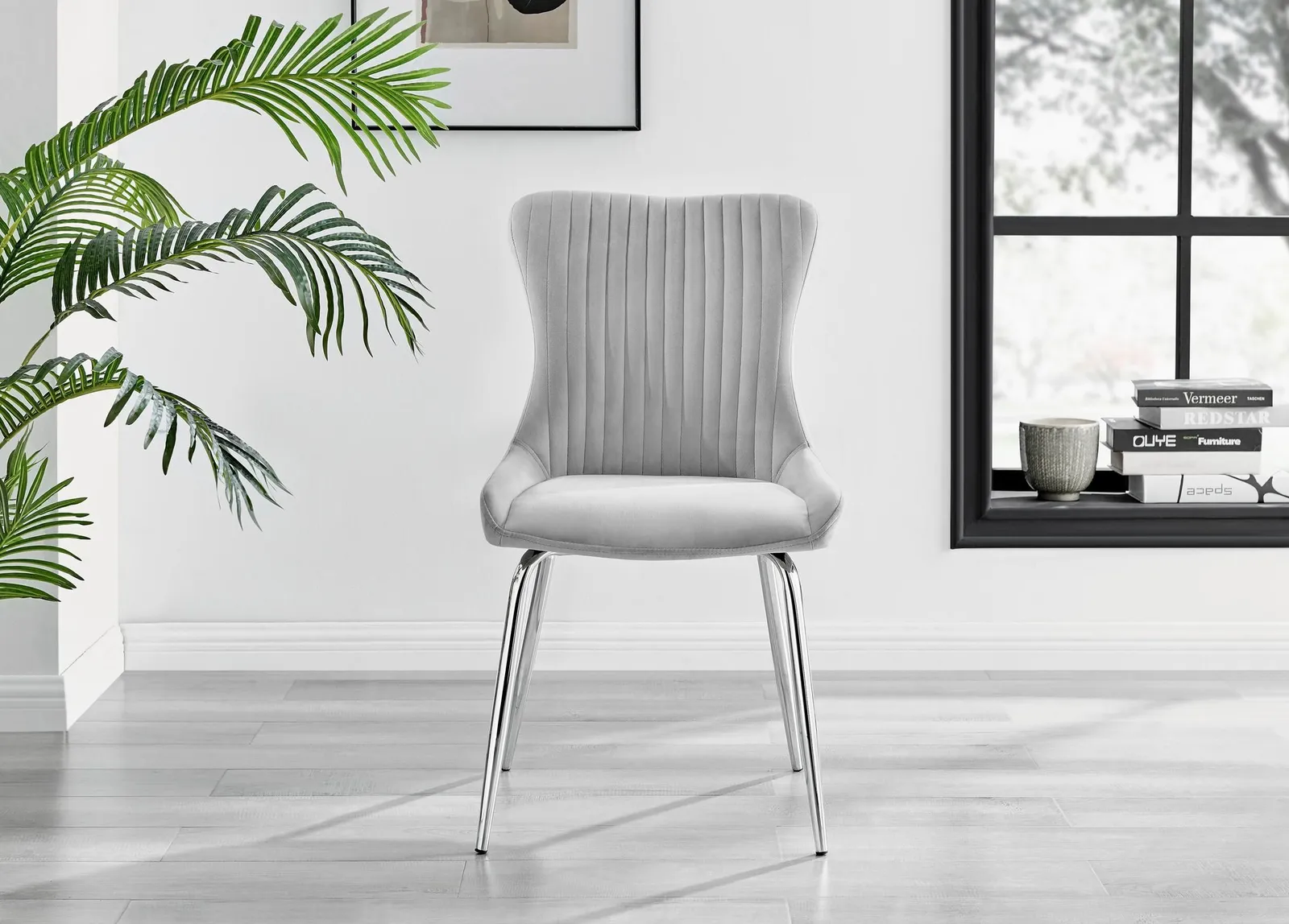FurnitureboxUK Novara Round Glass Dining Table & 4 Nora Silver Leg Chairs in Light Grey 6