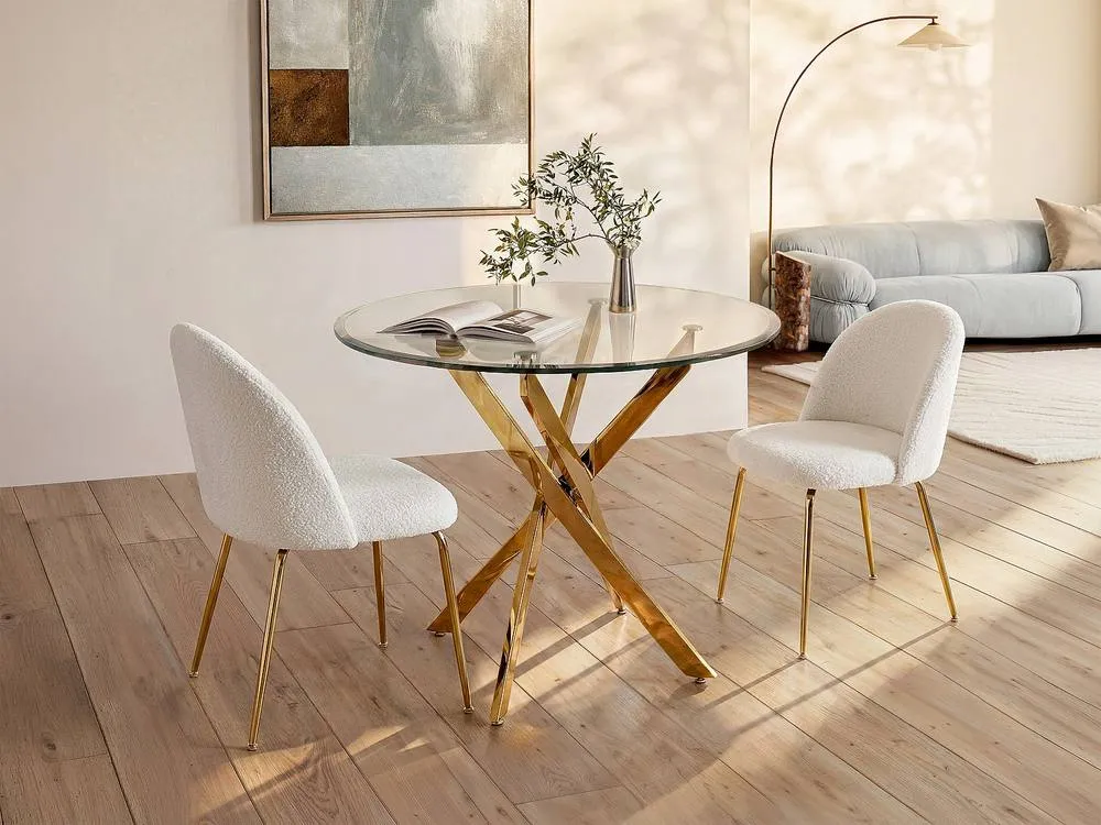 Vente-unique 2-Seater Round Dining Table - Tempered Glass & Gilded Metal - Transparent - COSIMA in Clear 3