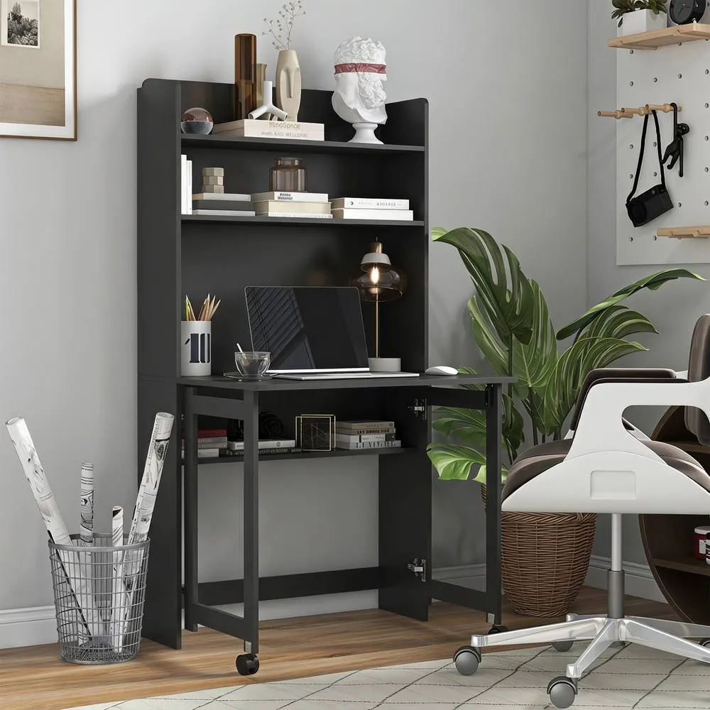 HOMCOM Writing Desk with Foldable Desktop for Bedroom, Home Office, Black 2