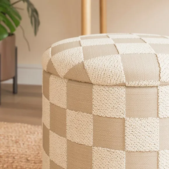 Checkerboard Chenille Round Tray Table Storage Footstool 4