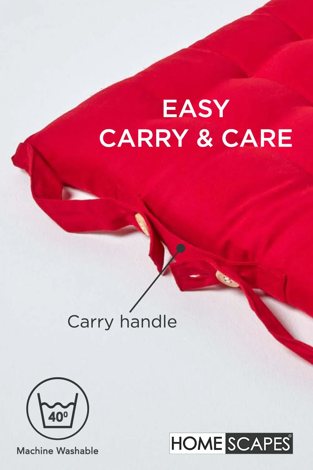 Homescapes 4 Pack Seat Pads Luxury 100% Cotton Indoor Outdoor Garden Cushion, 40cm in Red 6