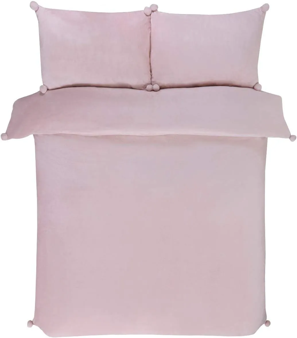 Smart Living Luxurious Pom Pom Fleece Duvet Cover with Pillowcases in Light Pink 4