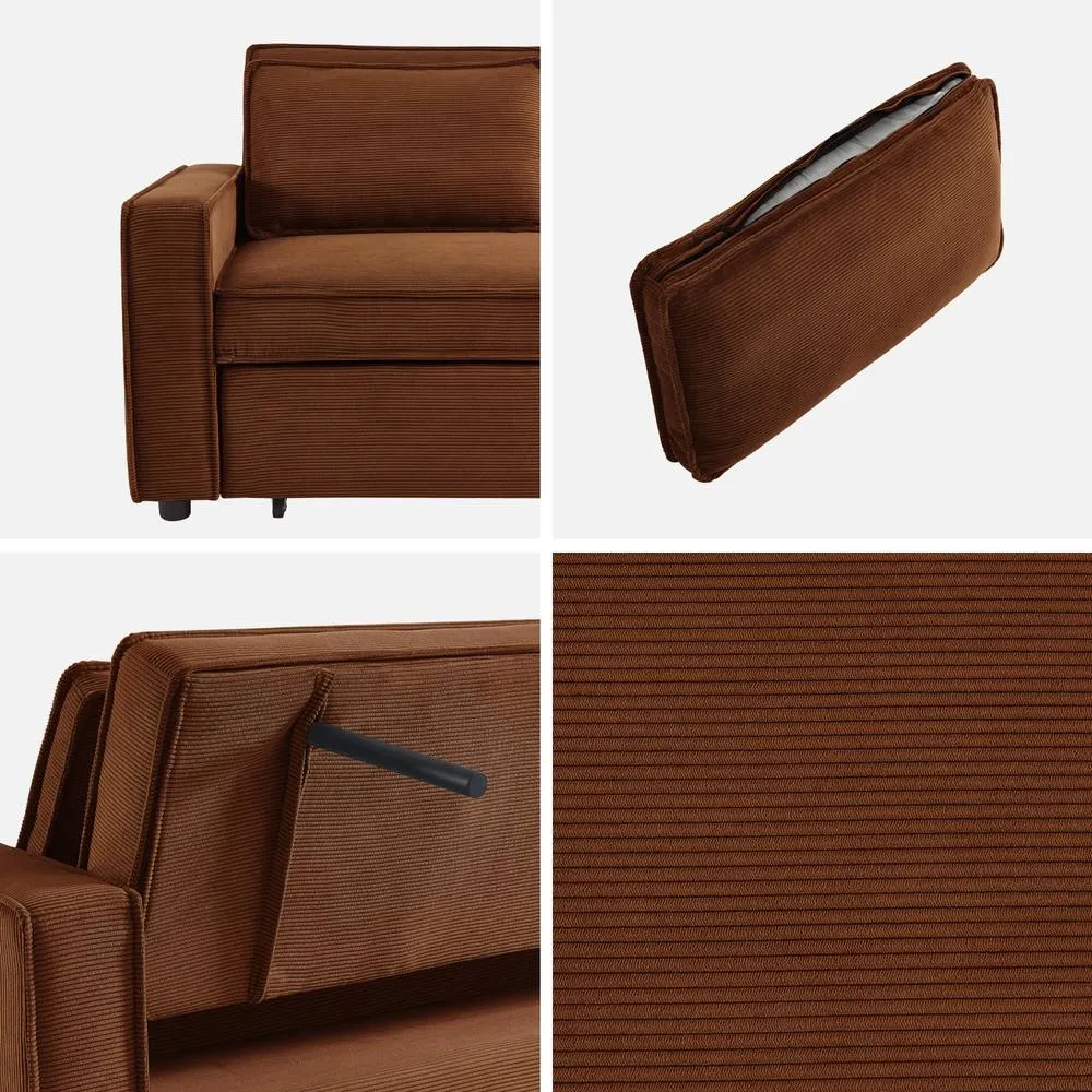 sweeek 2-seater Corduroy Sofa Bed in Brown 4