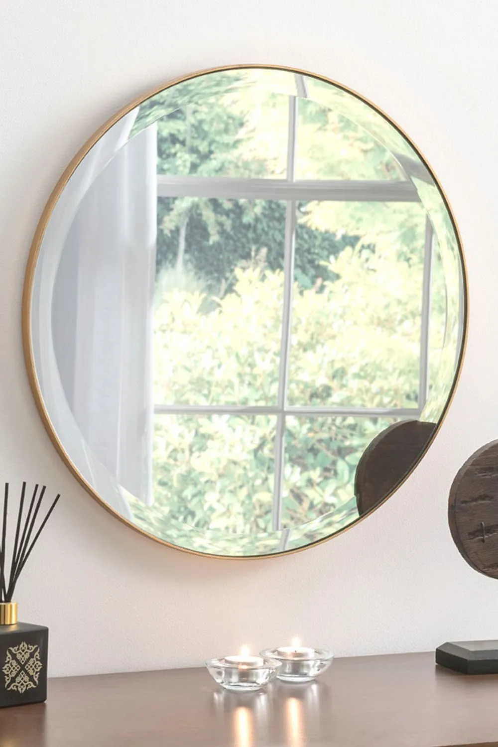 Yearn Mirrors Minimal round Bevelled Mirror Gold 46cm