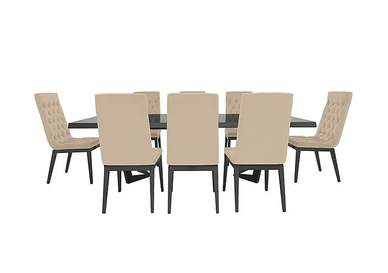 Palazzo 160cm Extending Dining Table in Silver Birch with 8 Capitonne Buttoned Chairs - Aquos Cream