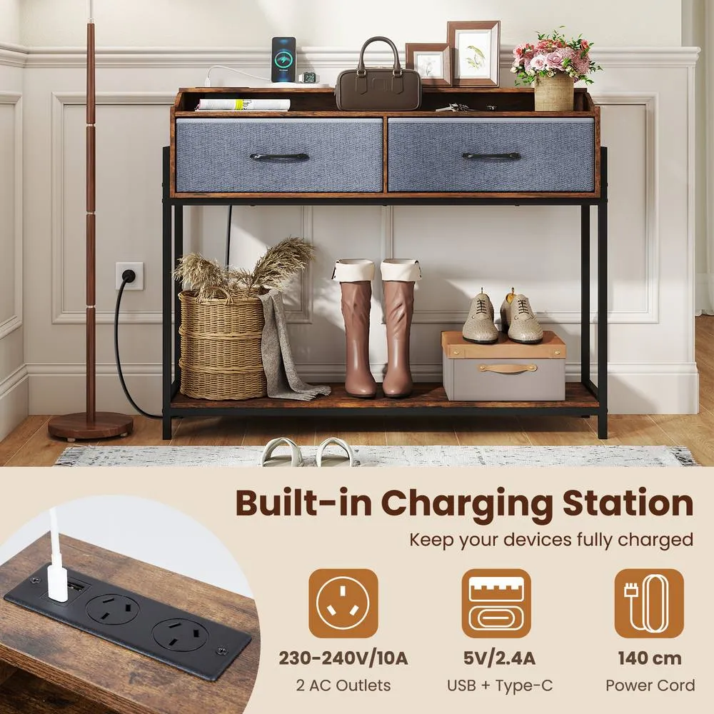 Costway Console Table with Charging Station for Living Room Hallway in Brown 5
