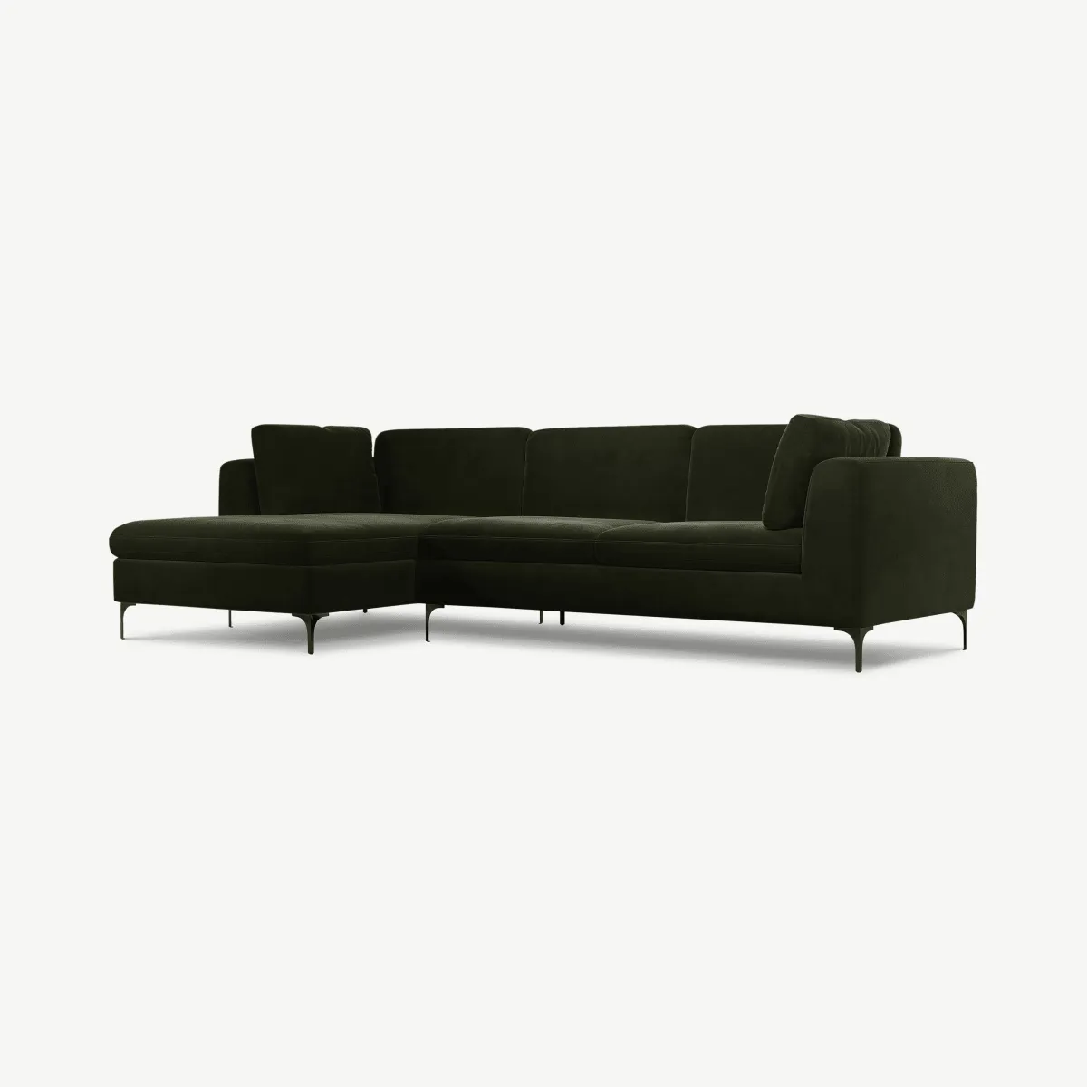 Monterosso Left Hand Facing Chaise End Sofa, Dark Olive Velvet with Black Leg