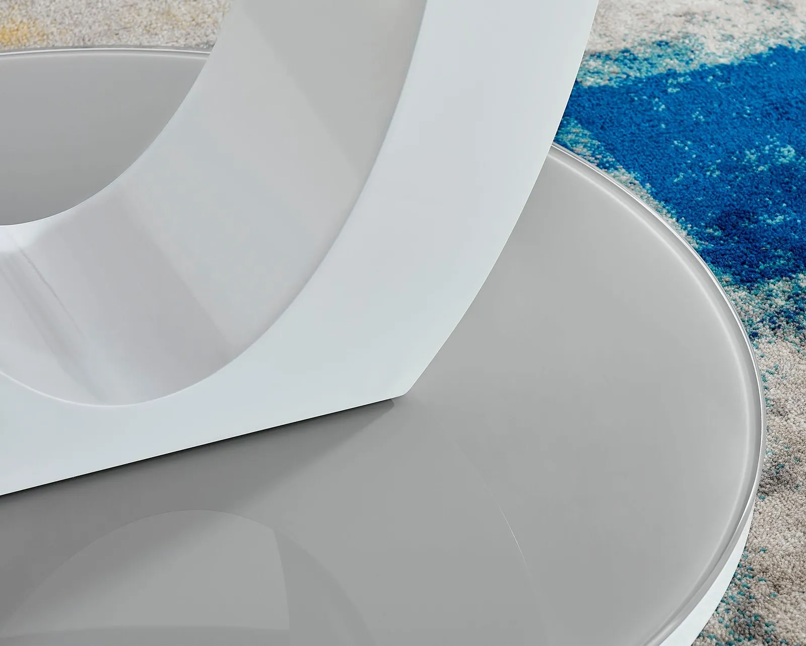 FurnitureboxUK Giovani Round 4 Seat 100cm White High Gloss Unique Halo Base Grey Glass Top Dining Table 4 Soft Faux Leather Lorenzo Chairs in Beige 5