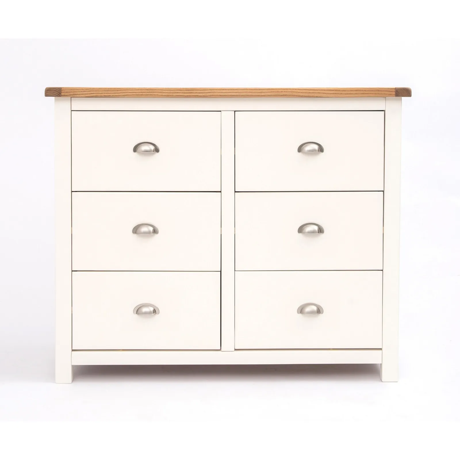 Cabinet Bits Lovere 6 Drawer Chest of Drawers Chrome Cup Handle in Off-White