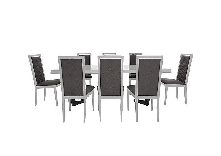 Palazzo 160cm Extending Dining Table in Glossy White with 8 Rombi Chairs - Aquos Dark Grey