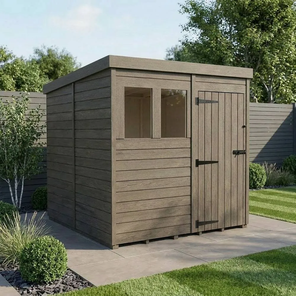 Buttercup Farm 7ft x 10ft Composite Pent Garden Shed Single Door With Windows - Grey 2