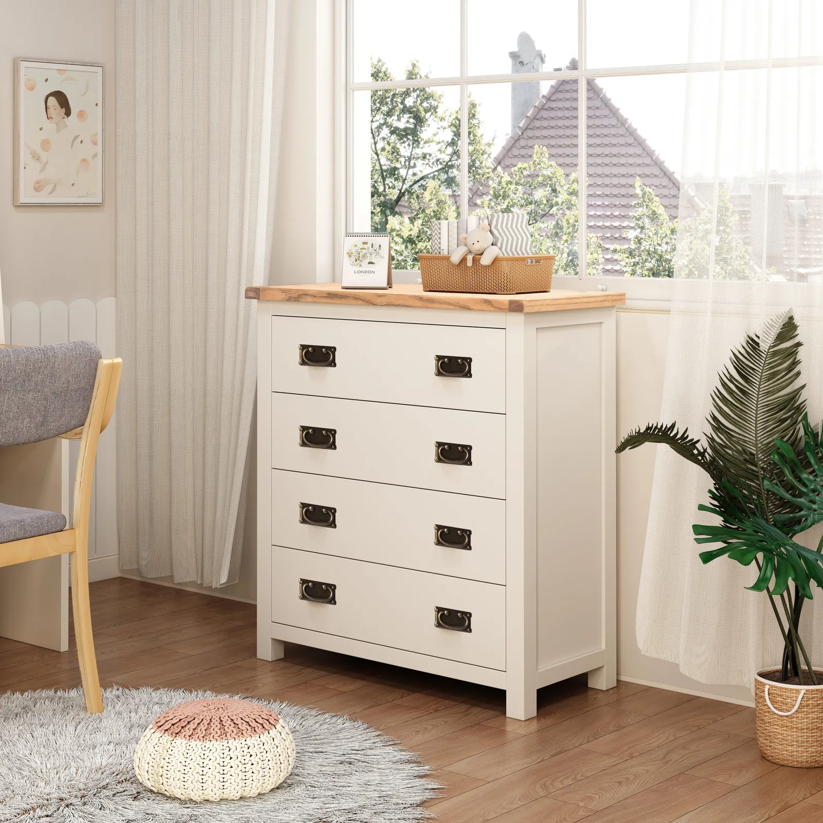 Cabinet Bits Lovere 4 Drawer Chest of Drawers Bras Drop Handle in Off-White