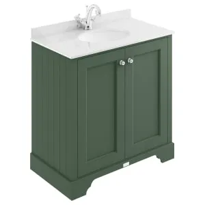Bayswater Victrion Hunter Green Traditional Freestanding Vanity Unit & White Marble Top Basin - 800mm