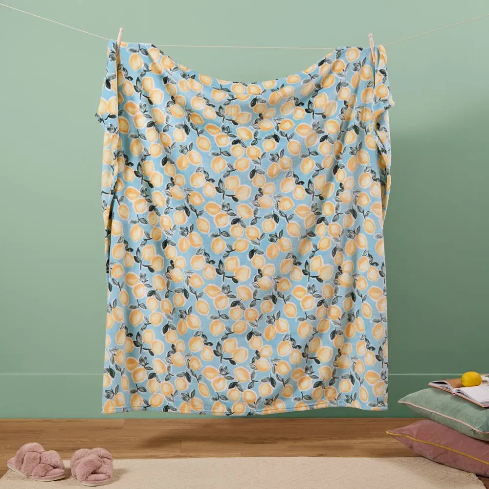 Furn Lemons Printed Soft Fleece Throw in Blue
