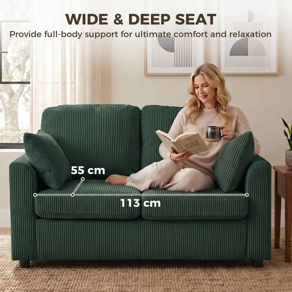 HOMCOM 2 Seater Sofa, Corduroy Small Couch with Spring Cushion, Dark Green 6
