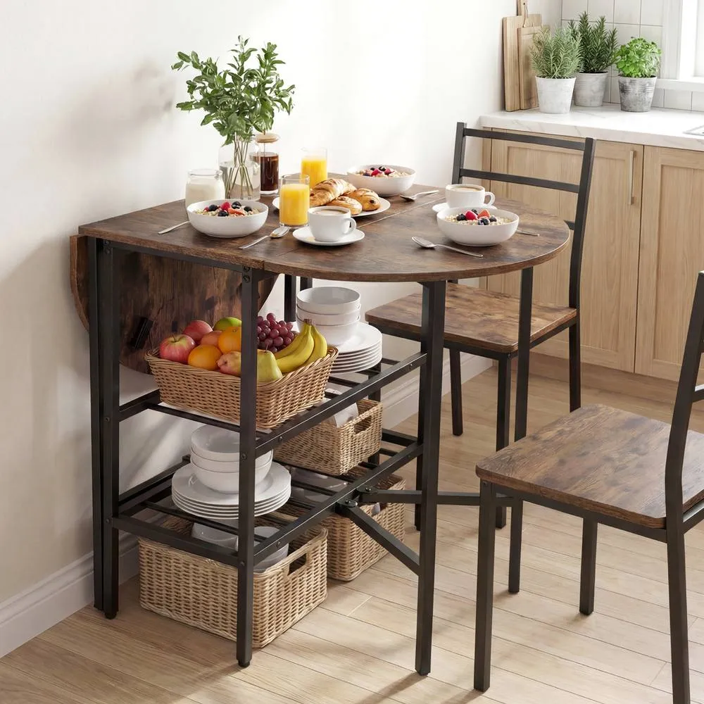 Costway Folding dining table Oval dining table w/2 folding panels Dining table in Brown 3