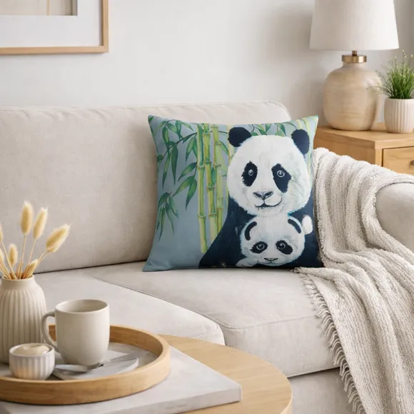 Jungle Panda Square Cushion Cover