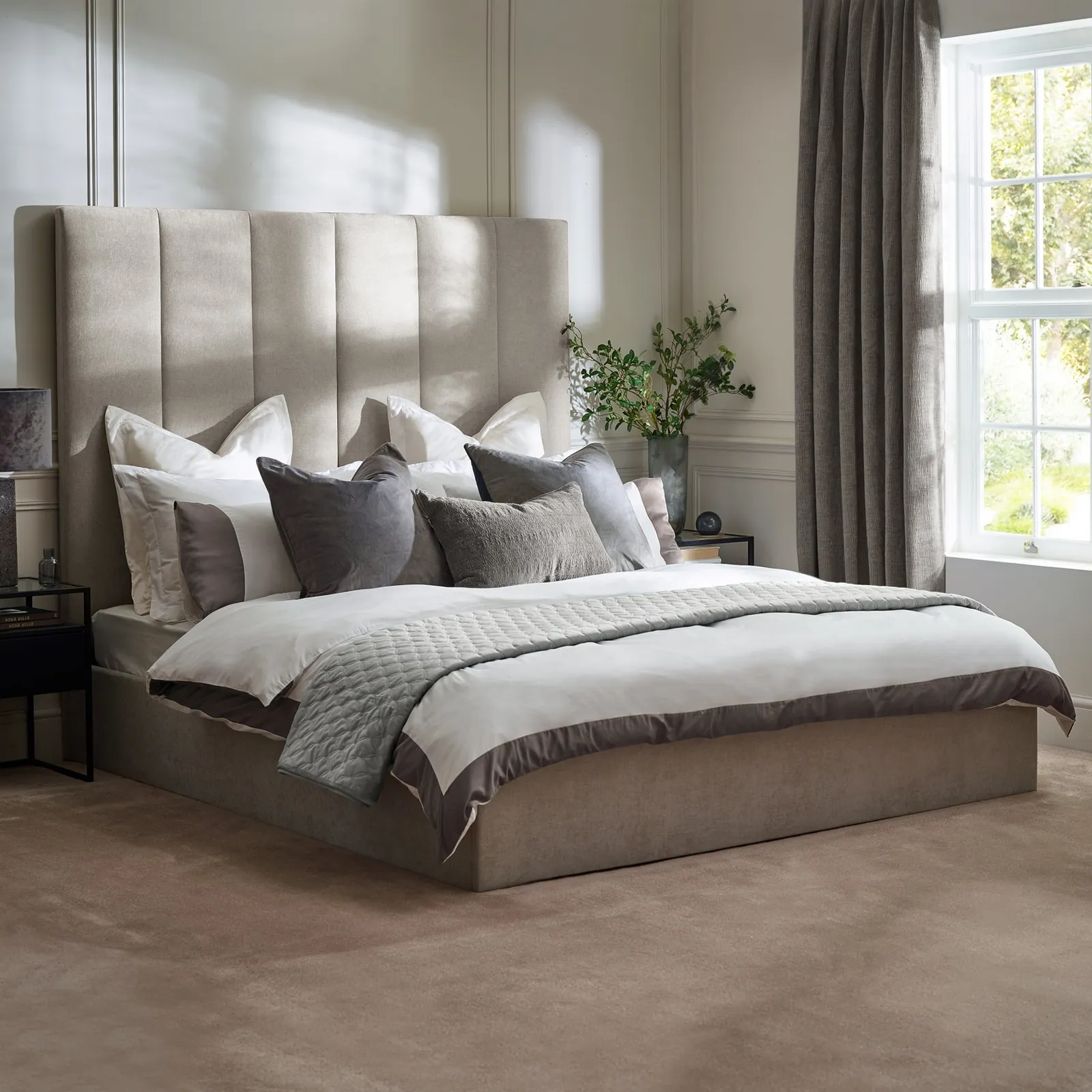 Miley - Double - Tall Ottoman Storage Bed - Taupe - Fabric - 4ft6
