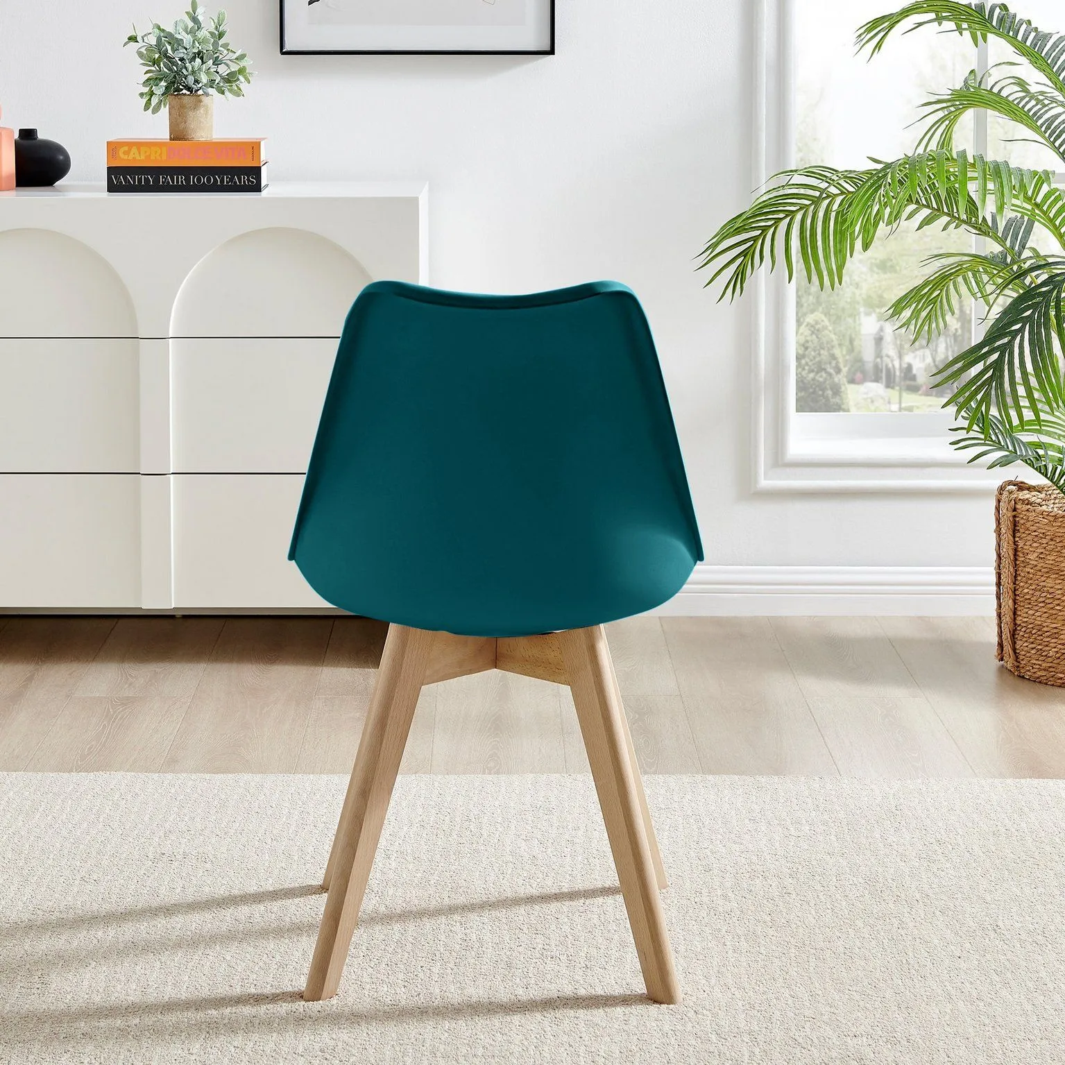 FurnitureboxUK Set of 2 Stockholm Natural Birch Wood Scandi Minimalist Dining Chairs with Faux Leather Cushion in Teal 5