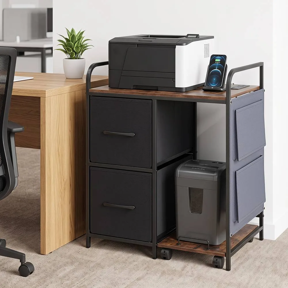 Costway Printer Stand Charging Station Rolling Shredder Brown 4