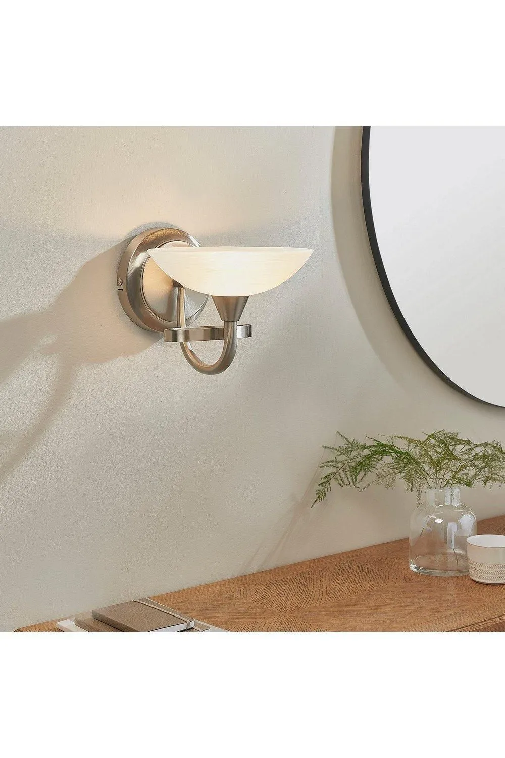 Netlighting Cagney 1 Light Wall Light Satin Chrome with White Painted Glass Shade G9 in Grey 3