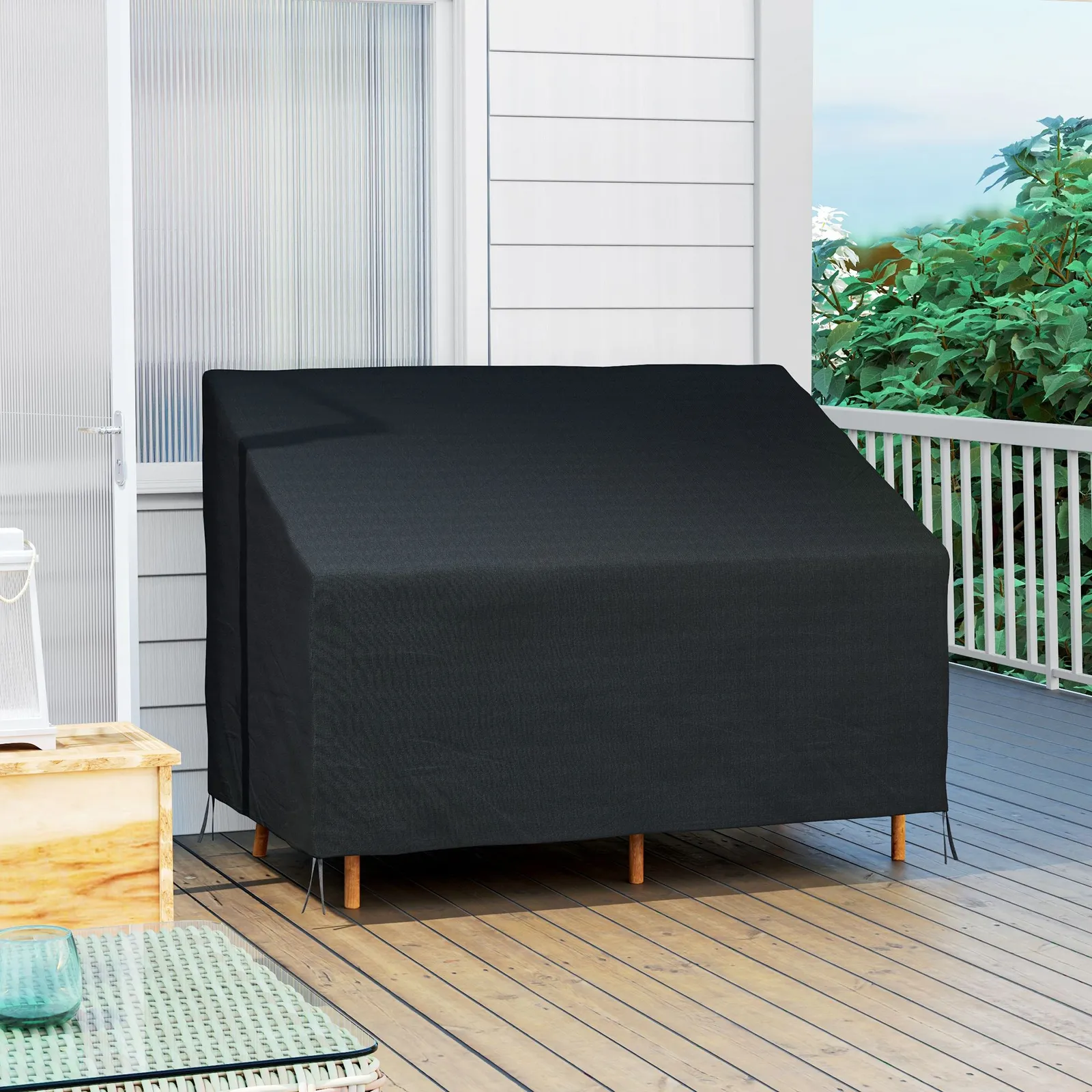 OUTSUNNY 2 Seater Rain Cover Garden Sofa Chair Bench Protector 140L x 84W x 56/94H cm in Black