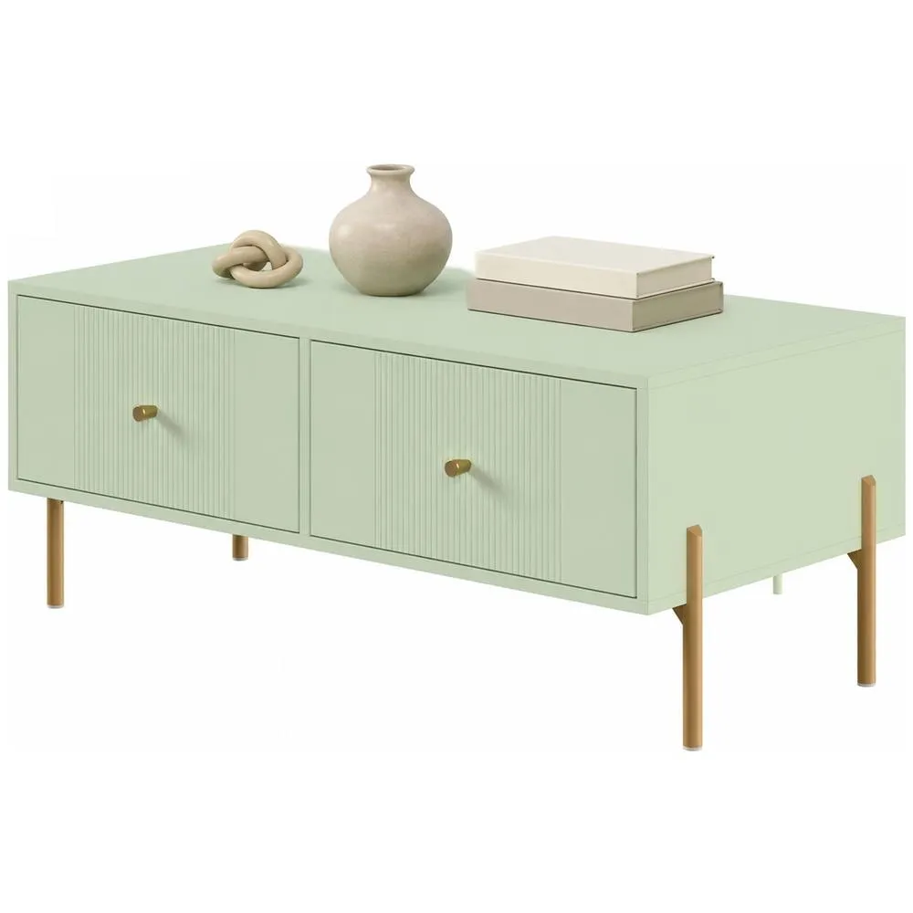 HOMCOM Coffee Table with 2 Drawers & legs for Living Room, Light Green