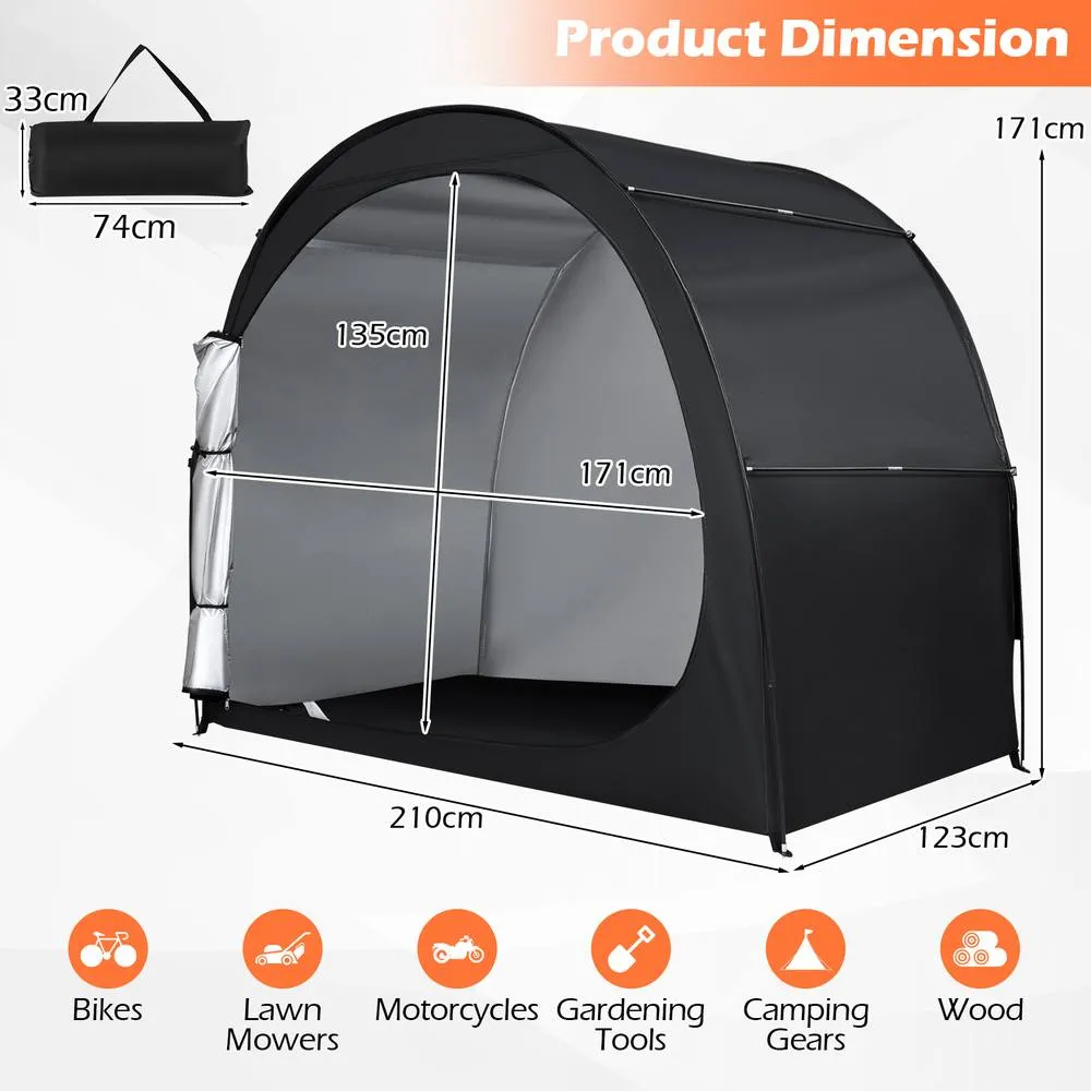 Costway Bike Storage Tent Portable Bicycle Shed w/ Floor Mat & Zippered Door in Black 2