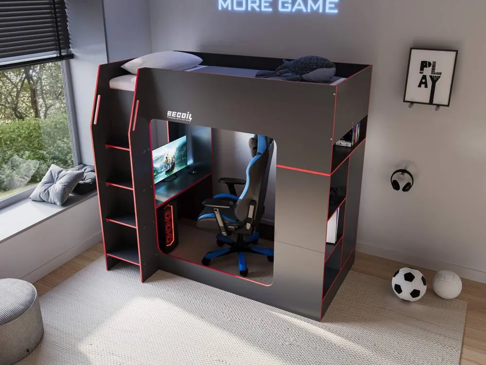 Flair Meridian Gaming High Sleeper with Storage Black & Red 3