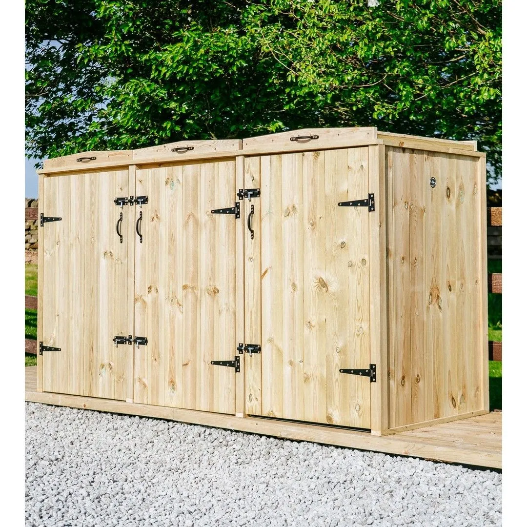Buttercup Farm Chatburn Triple Wheelie Bin Store, Timber - Fits 3 x 360L Wheelie Bins in Brown 4