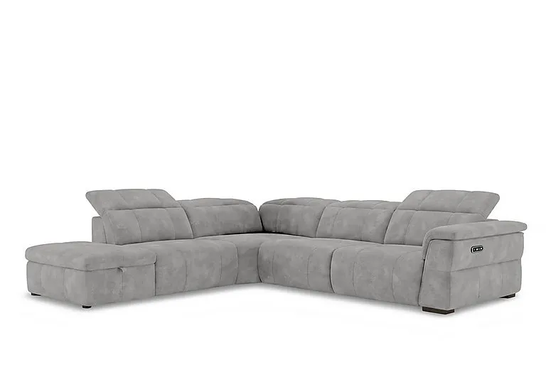 Inca Fabric Power Recliner Left Hand Facing Corner Sofa with Power Headrests and Storage Chaise End - Manhattan Stone - Sofas and Armchairs - In Time for Christmas