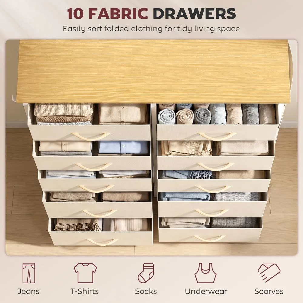 HOMCOM Fabric Chest of Drawers, 10 Drawer Dresser for Bedroom, Beige 4