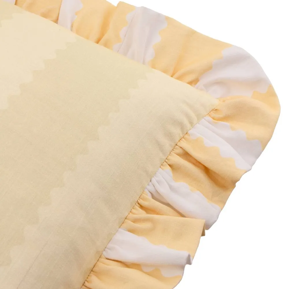 Wylder Birdie Stripe 100% Cotton Ruffle Cushion in Bright Yellow 3