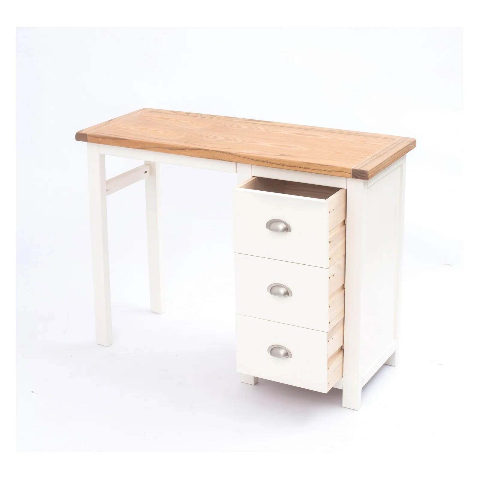 Cabinet Bits Lovere 3 Drawer Desk - Dressing Table Chrome Cup Handle in Off-White 4
