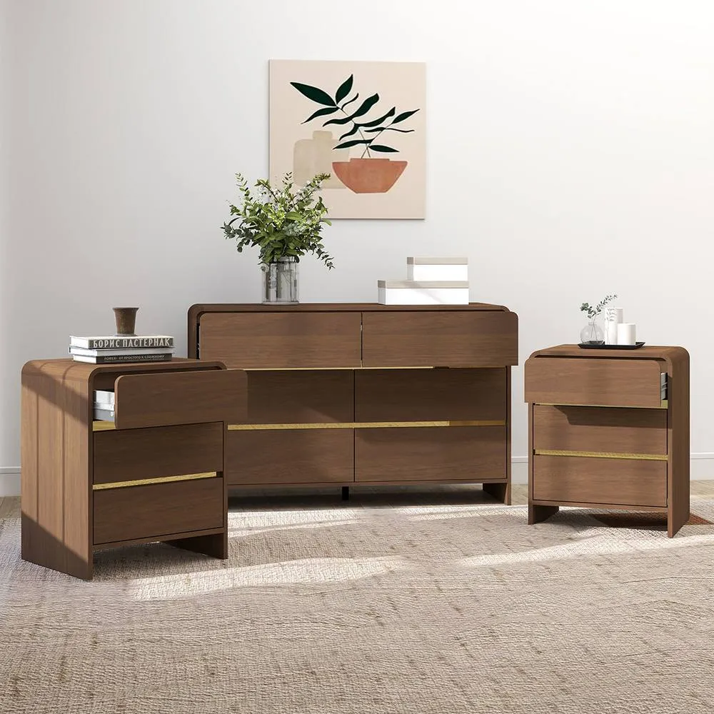 Melody Maison Chest of Drawers & Pair of Bedside Tables - Meridian Range in Brown 2