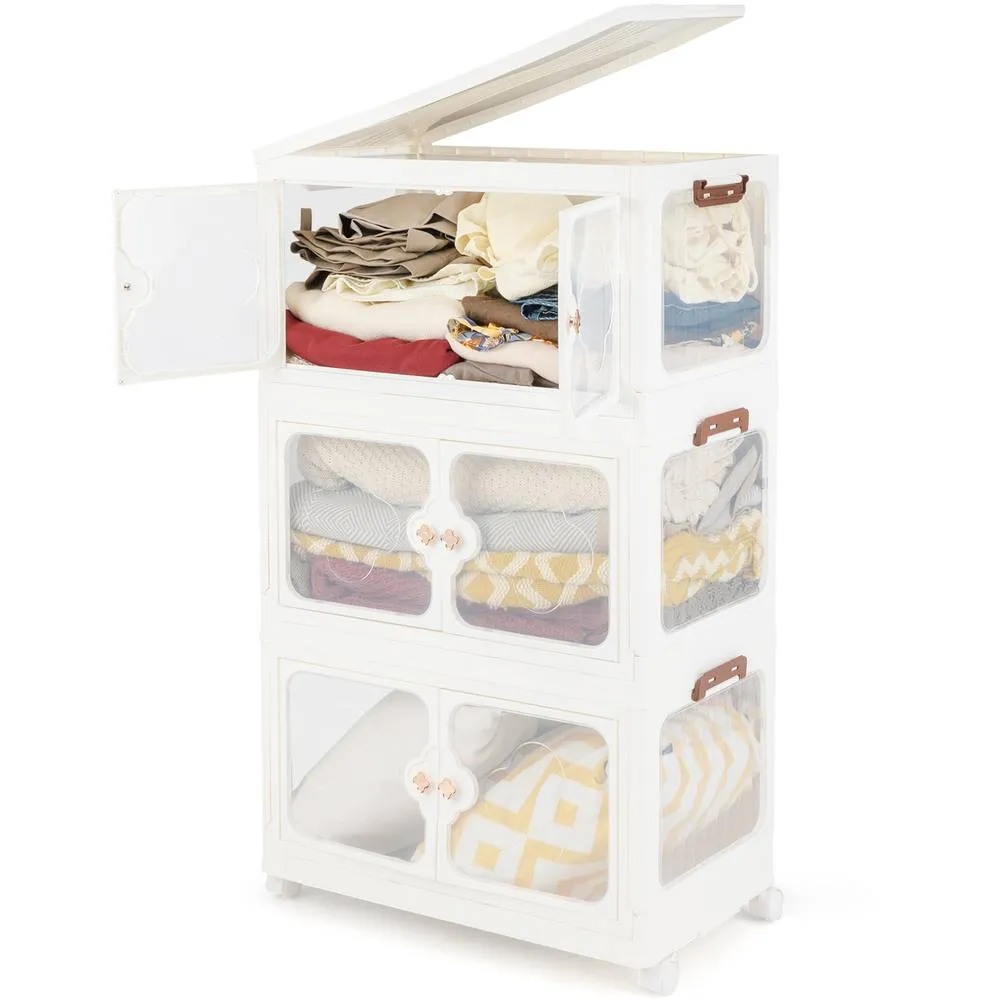 Costway 159L Storage Bins Stackable Storage Containers with Lid & Wheels-White in White