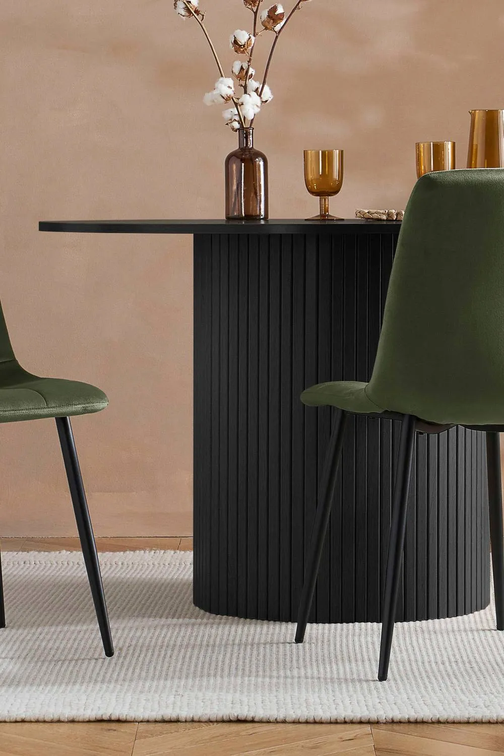 Birlea Axel Round Fluted Dining Table with 4 Chairs in Black 2