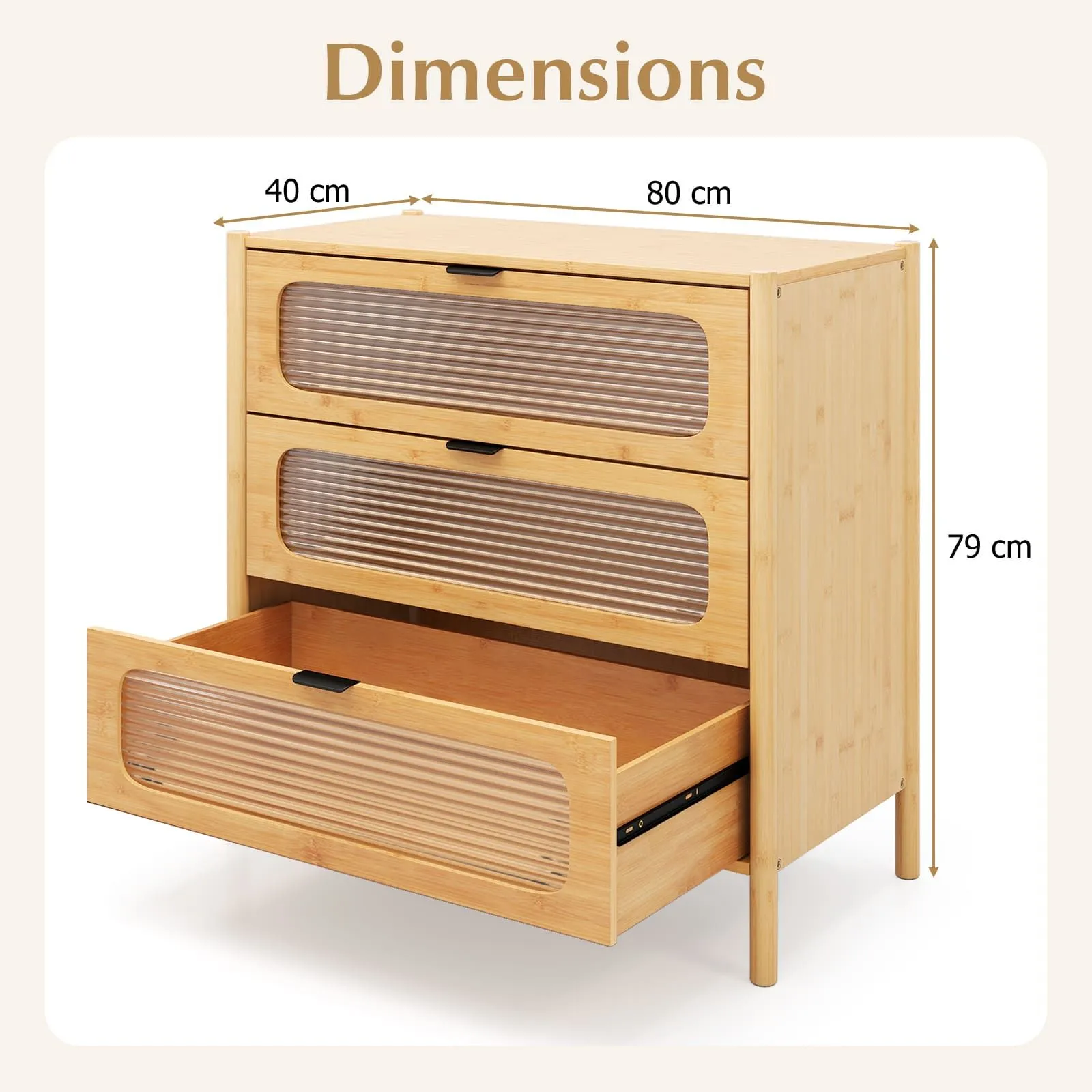 Costway 3-Drawer Dresser Mid Century Modern Chest of Drawers in Natural 2