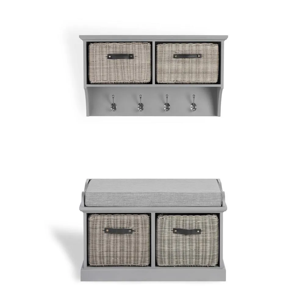 Statement Furniture Tetbury 2 Grey Faux Rattan Basket & Grey Cushion Hallway Set in Light Grey 3
