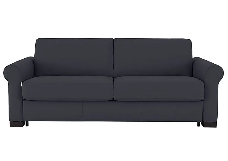 Alcova 3 Seater Leather Sofa Bed with Scroll Arms - Torello Blu