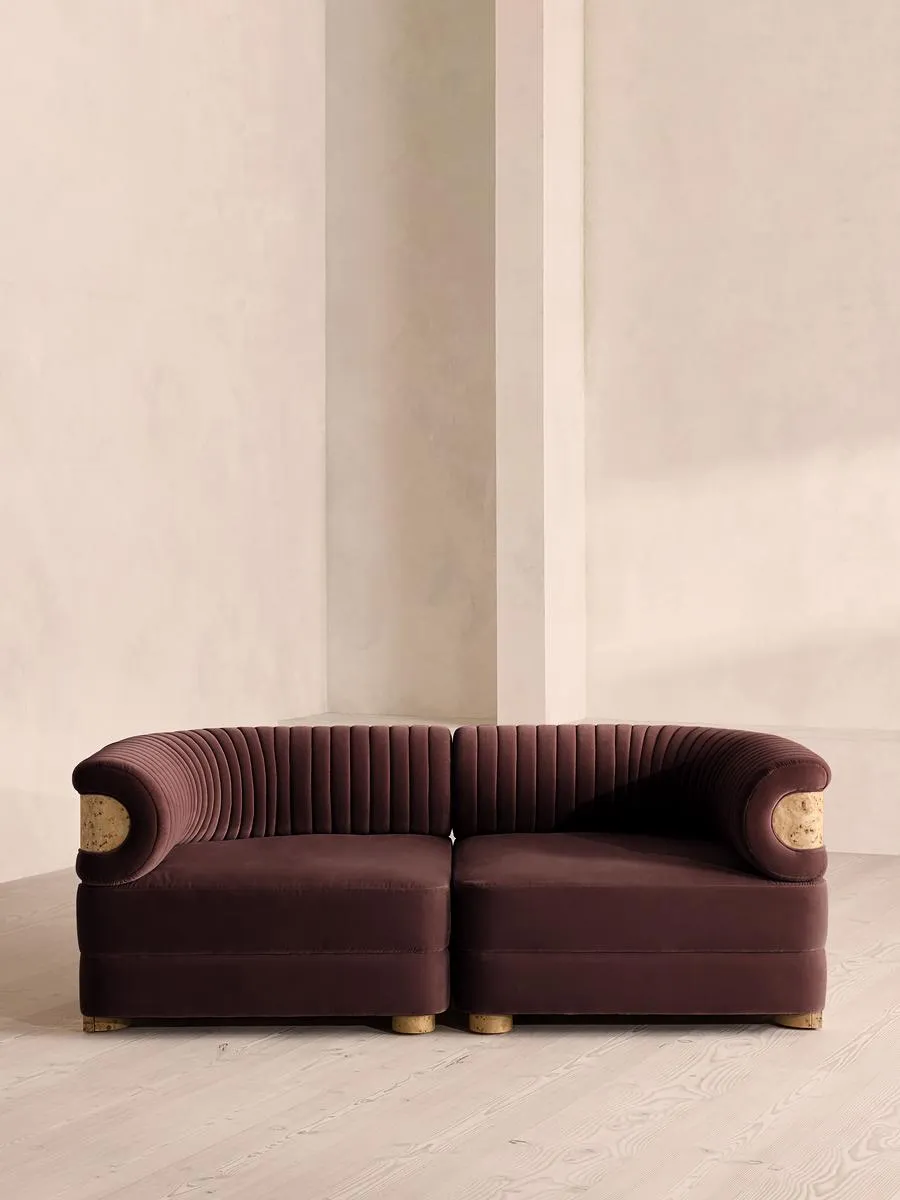 Caleb Modular Sofa, Three Seater, Velvet, Aubergine, Blonde Burl